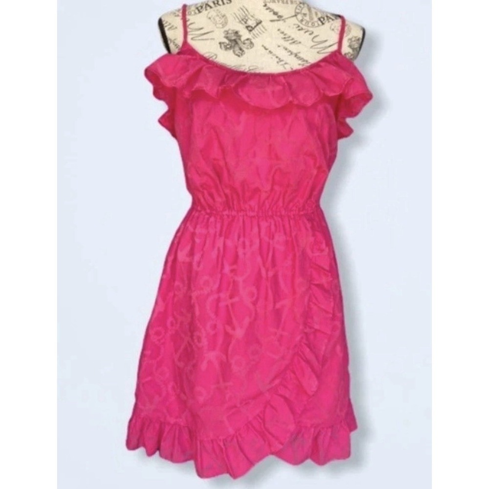 Lilly Pulitzer Pink Anchor Jacquard Ruffle Faux Wrap Mini Dress Women Size Large